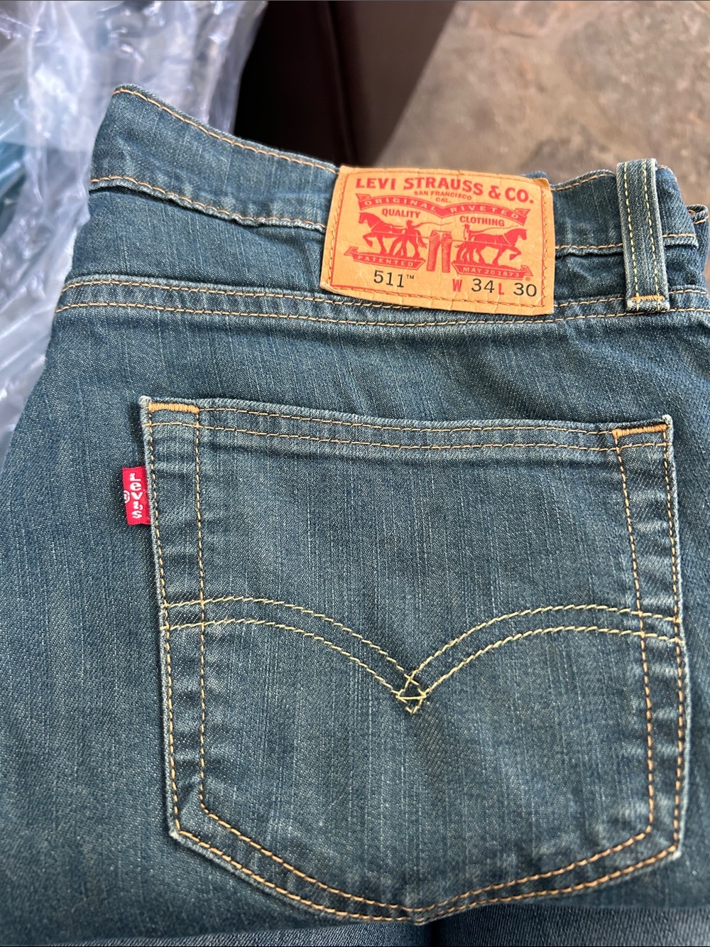 Levi's Blue Denim Jeans with Gold Stitching